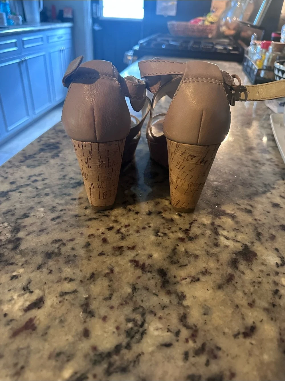 Nine West Tan Leather Crisscross Wedge Sandals
